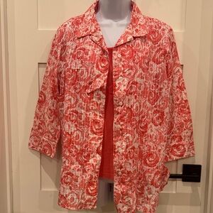 Elegant Red Floral Button Down Shirt